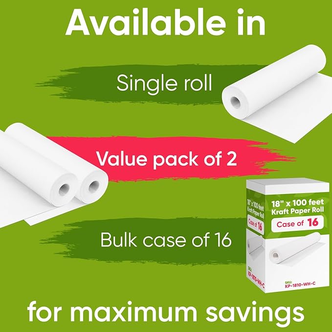 18" x 1200" White Kraft Paper Roll, 45 lbs Thickness, Made in USA Colored Kraft - Image 2