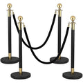 4 PCS Stainless Steel Stanchion Post, 5 Ft Black Velvet Ropes and Stanchion by Yeatruojeet