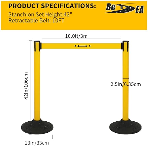 6PACK Crowd Control Stanchions Yellow Set BESEA Heavy Duty Crowd Control - Image 2