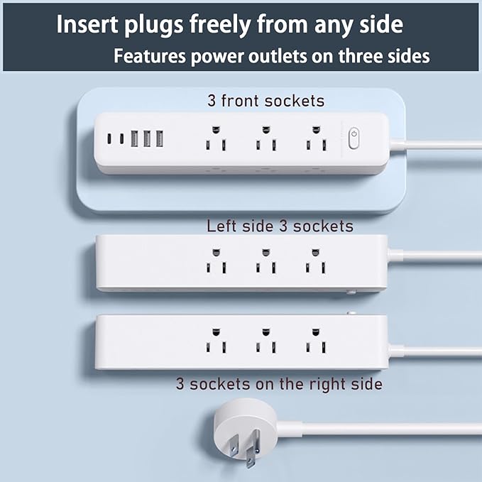 Surge Protector Power Strip, 9 Widely Spaced Outlets, 3 USB A & 2 USB C Ports - Image 2