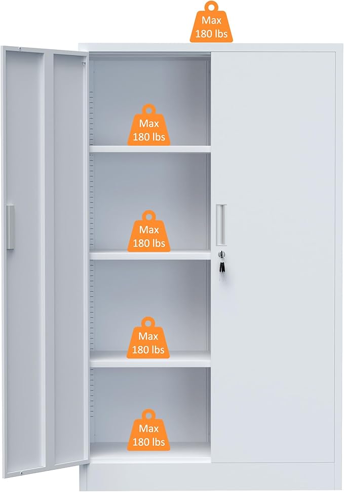 Metal Storage Cabinet with Locking Doors and 3 Adjustable Shelves, Lockable - Image 6