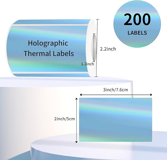 3x2 Inch Holographic Thermal Labels, Rainbow Glitter Stickers - Image 2