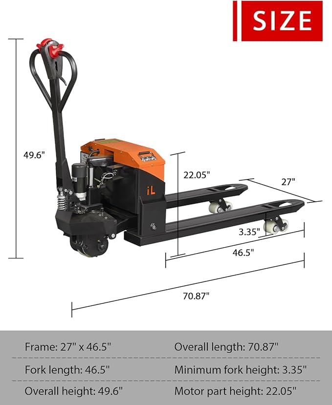 Electric Pallet Jack Truck 4400lbs Capacity - 48V 1000W 20Ah Powered Pallet - Image 2