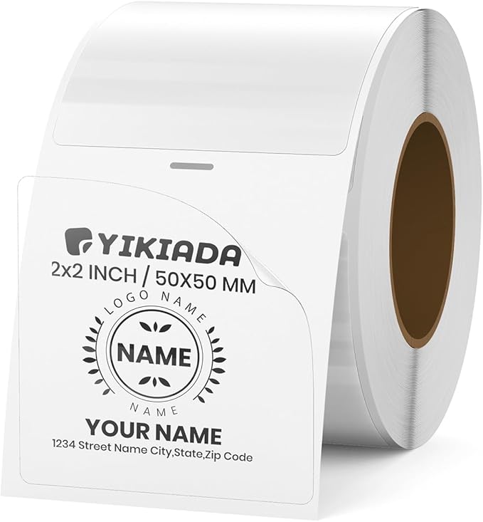 Clear Thermal Labels Vinyl 2 × 2 Inch Self-Adhesive Square Stickers Roll by YIKIADA