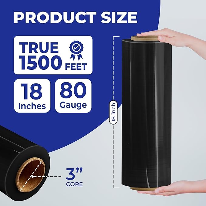 Rosmonde 400 Pack Black Plastic Wrap, 80 Gauge Durable Shrink Wrap Roll - Image 3