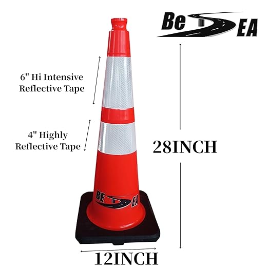 BESEA 28” inch Traffic Safety Cones Orange Road Parking Cones Heavy Duty - Image 2