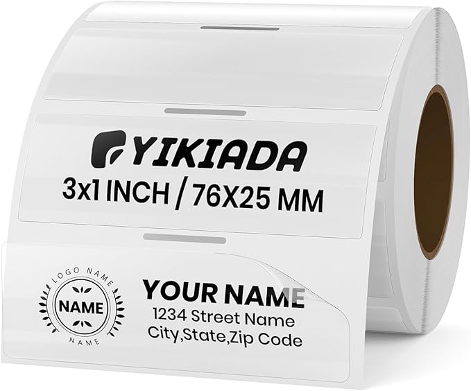 Clear Thermal Labels Vinyl 1 × 3 Inch Self-Adhesive Square Stickers Roll by YIKIADA