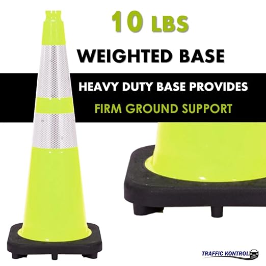 3 Pack 36" Inch Lime Traffic Safety Cones - Image 2