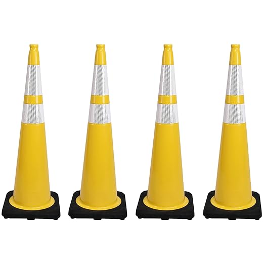 4 Pack 36 Inch Yellow PVC Safety Cones by OranclUS