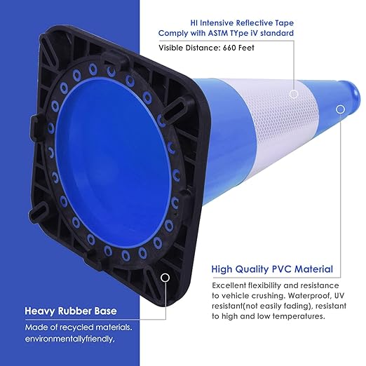 6 Pack 18" Inch Blue PVC Traffic Cones - Image 5
