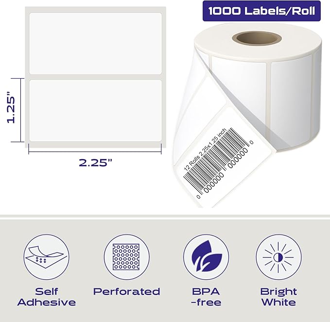 CEPRICO 2.25”X1.25” Direct Thermal Barcode Address Self Adhesive Perforated - Image 2