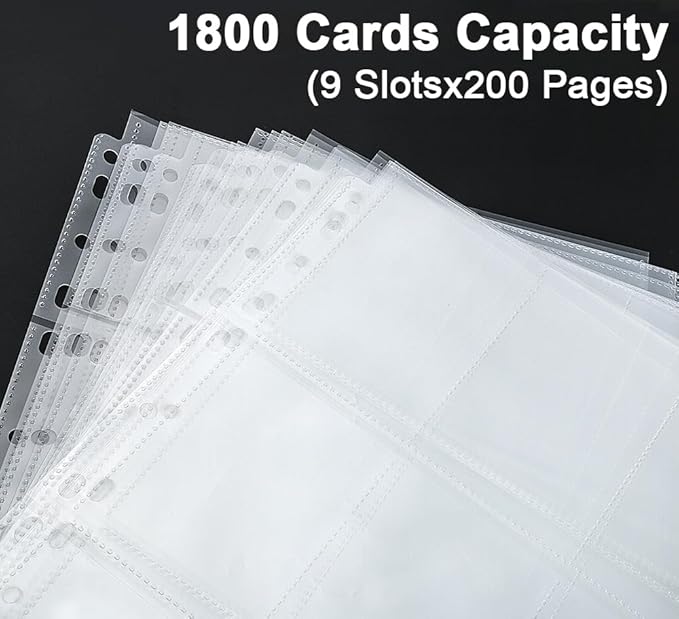 Trading Card Sleeve Pages, HERKKA 200 Pack 9 Pocket Album Pages 11 Holes Fit 3 - Image 3