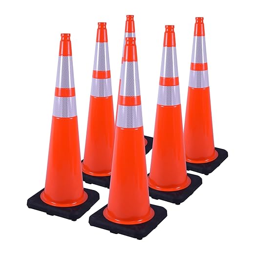 6 Pack 36 Inch Orange PVC Traffic Cones by OranclUS