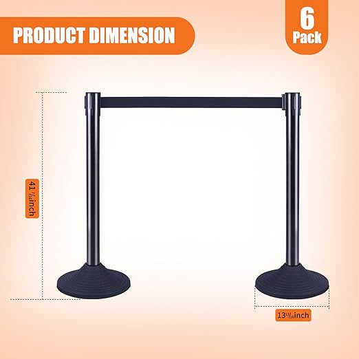 41" Black Crowd Control Stanchion Set, Stable Heavy-Duty Rubber Base - Image 2