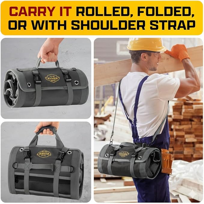 The Ryker Bag Black Pro Tool Roll – Heavy-Duty Canvas Roll-Up Tool Organizer - Image 5