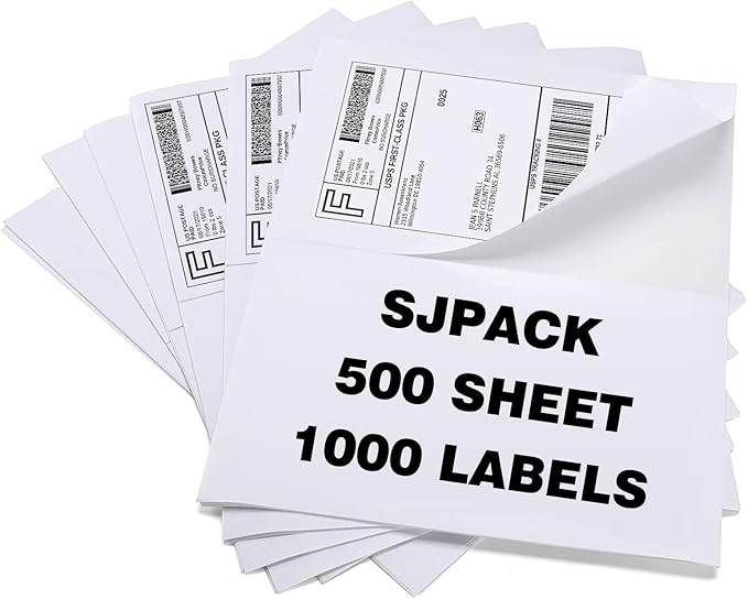 SJPACK 1000 Half Sheet Self Adhesive Shipping Labels, 8.5" x 5.5" Address Labels by SJPACK