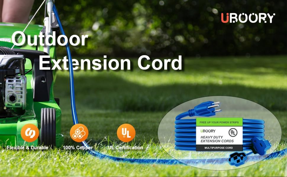 Outdoor Extension Cord Waterproof 100 FT, Blue 14/3 SJTW Heavy Duty, Flexible 100% Copper 3 Prong Extension Cord for Lawn, Garage,UL Listed - Image 7