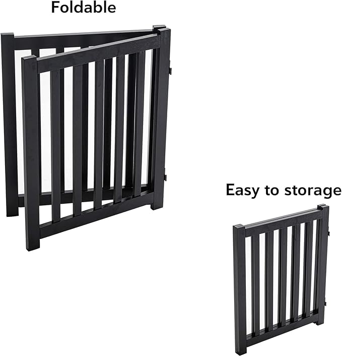 LZRS 2-Panel Wooden Free Standing Foldable Dog Gate Indoor – Solid Hardwood 24" - Image 4