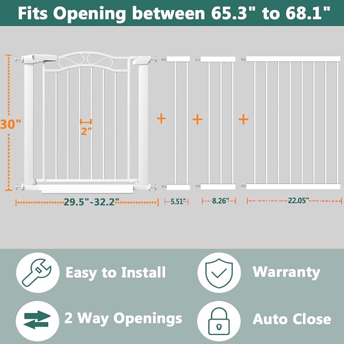 Fairy Baby 65.4"-68.1" Extra Wide Press Mounted Baby Gate Indoor - Image 2