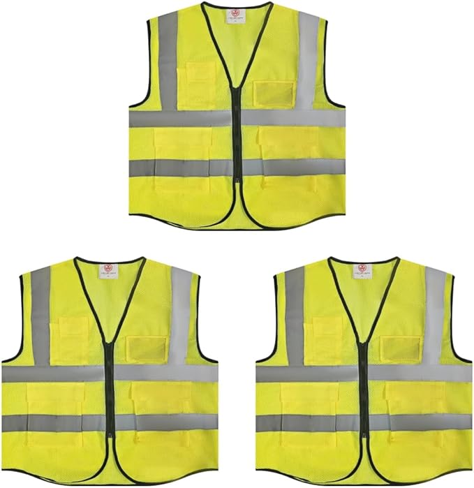 High-Visibility Safety Vests – Pack of 3, Reflective vest, Front Zipper & by Unknown