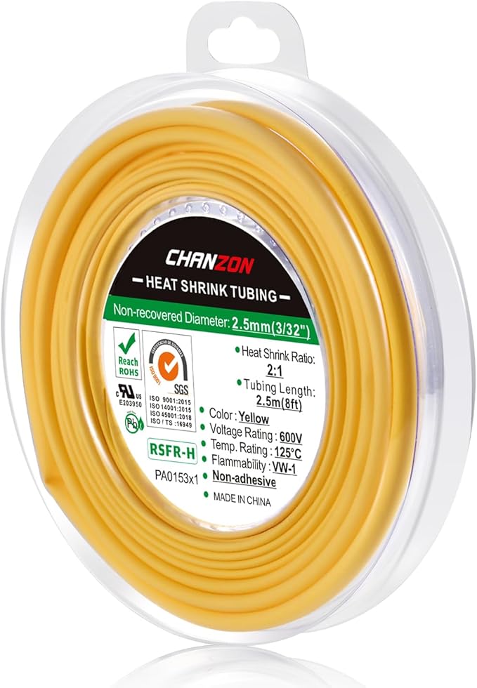 Chanzon 2:1 Ratio 3/32" Heat Shrink Tubing 8Ft Roll Yellow Polyolefin Sleeving by Chanzon