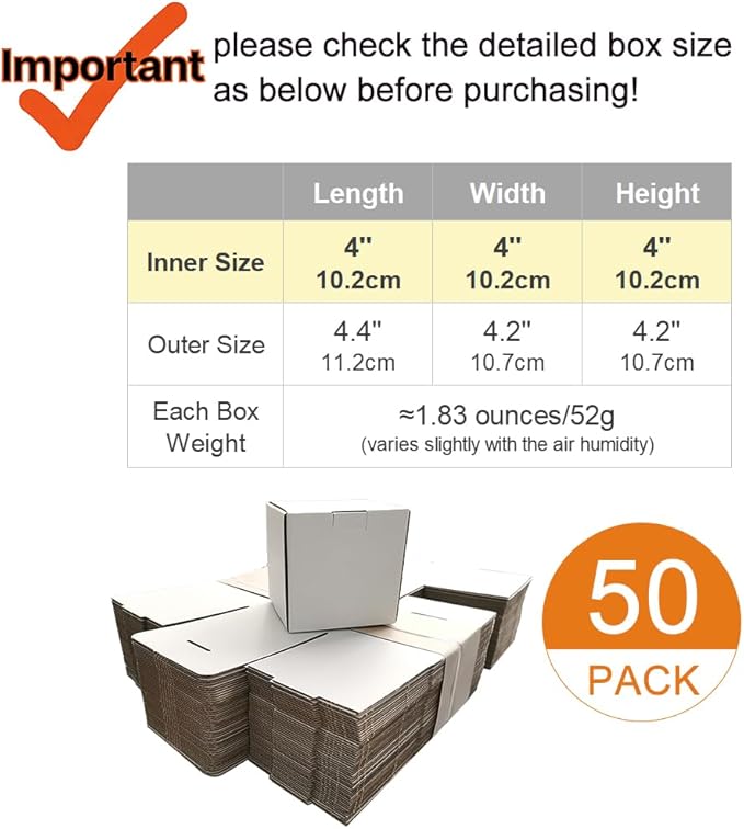 50 Pack 4x4x4'' Small Shipping Boxes, Corrugated Cardboard Mailers - Image 2