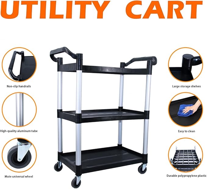 Plastic Utility Cart with Wheels Lockable, Heavy Duty Restaurant Cart, Service - Image 2