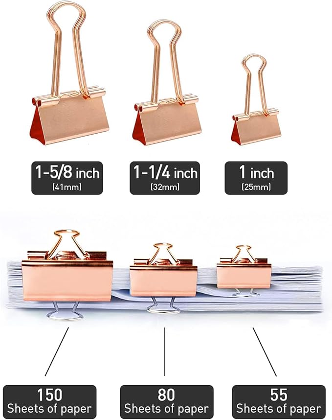 Large Rose Gold Binder Clips 1.6 inch 24 pcs, Capacity 0.66 Inch 41 mm fold - Image 3