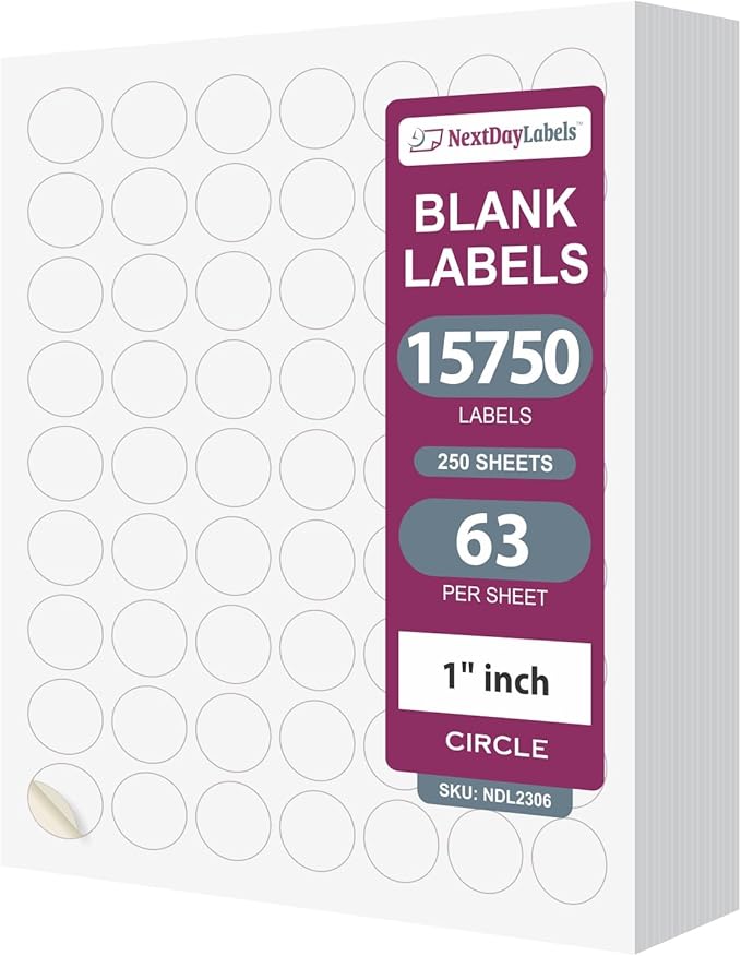 NextDayLabels - 1 Inch Round Stickers - Matte White Circle Labels by NextDayLabels