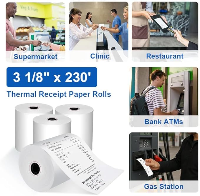 Phenol Free Thermal Paper 3 1/8 x 230 Receipt Rolls fits all Clover POS Cash - Image 3
