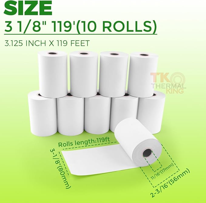 3 1/8" x 119' Thermal Paper, POS Receipt Paper - Image 2