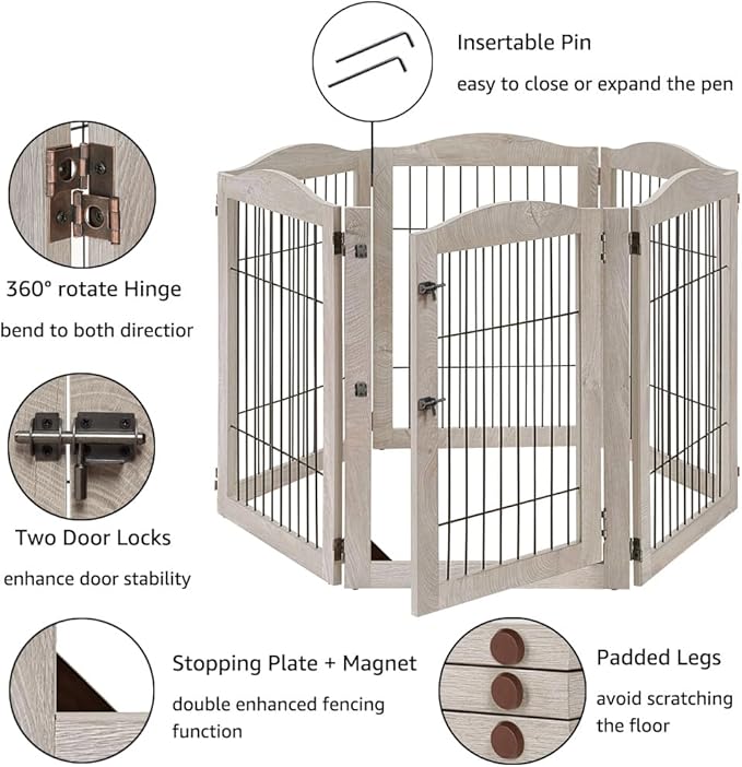 unipaws 132" Extra Wide Dog Gate and Pet Playpen, Free Standing Tall Fence - Image 4