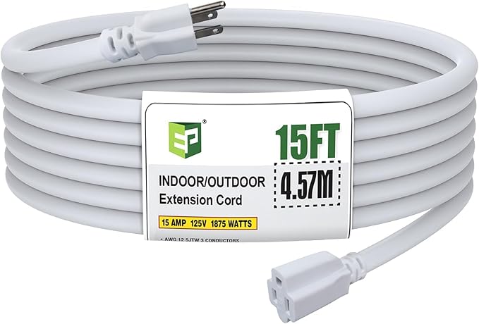 EP 15 Ft Outdoor Extension Cord, 12/3 SJTW Heavy Duty Extension Cable by ENERGYPRO