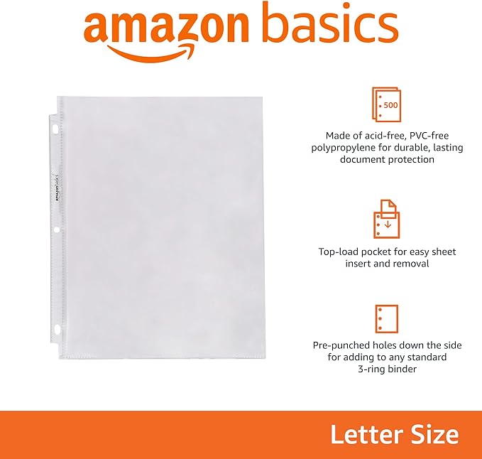Amazon Basics Sheet Protectors for 3 Ring Binder, Heavyweight, Polypropylene - Image 2