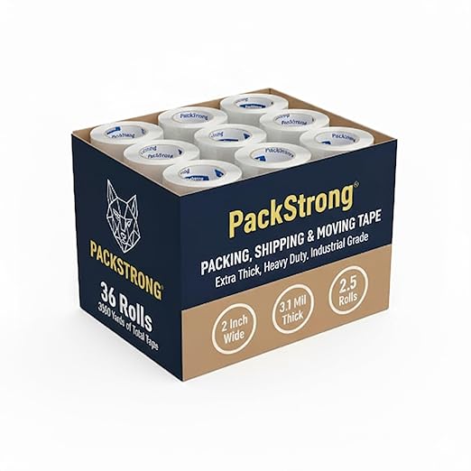 Packstrong Industrial Grade Clear Packing Tape 36 Rolls by PackStrong