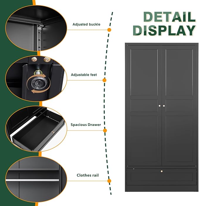 Letaya Wardrobe Closet, Bedroom Armoire Cabinet Clothes Organizer - Image 4