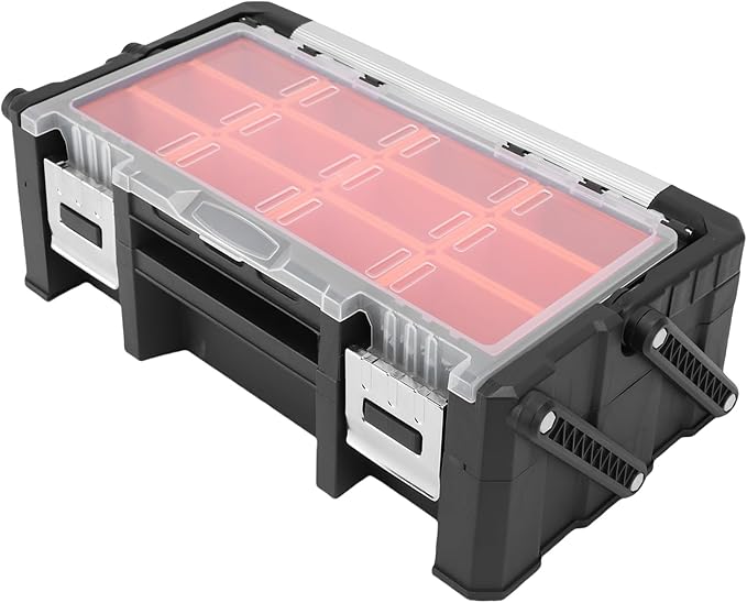 WALFRONT Electronic Tool Box Small Parts Organizer, 18 Compartment Dual Layer - Image 3