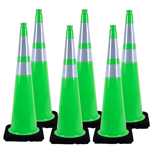 BESEA 6Pack 36” inch Traffic Safety Cones Green Road Parking Cones Construction by BeSea
