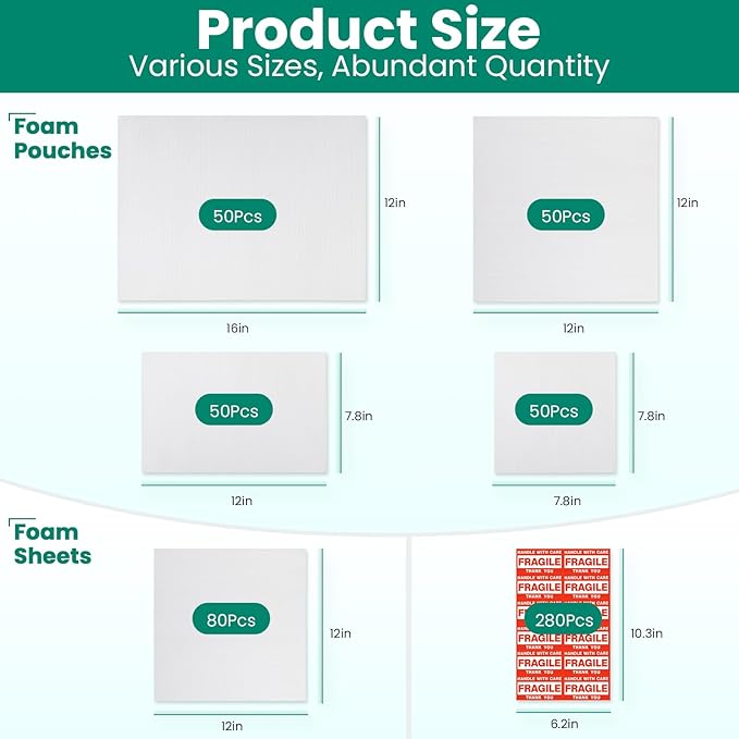 560 pcs Moving Packaging Supplies, 280 Cushioning Foam Pouches and Sheets - Image 2
