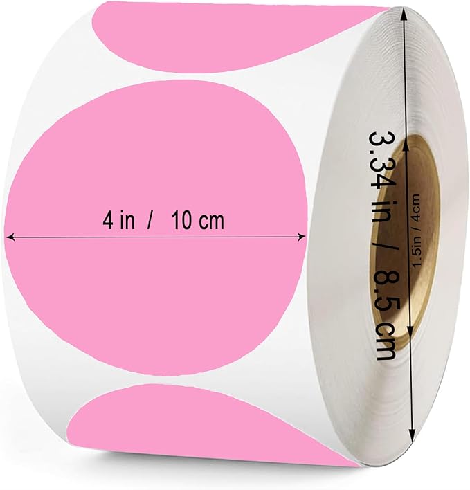 4 Inch Large Pink Circle Thermal Labels, Self-Adhesive Round Inventory Stickers - Image 2