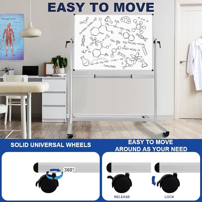 XBoard Rolling Whiteboard 48x36 inch | Double-Sided Mobile Dry Erase Board - Image 3