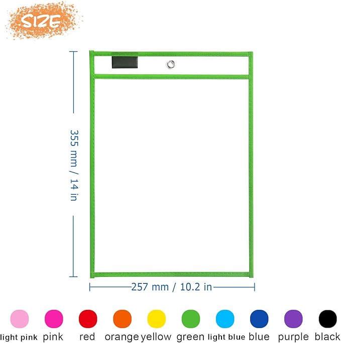 20 Pack Dry Erase Pockets with Rings, 10 x 14 Inch Ticket Holders Clear Plastic - Image 2