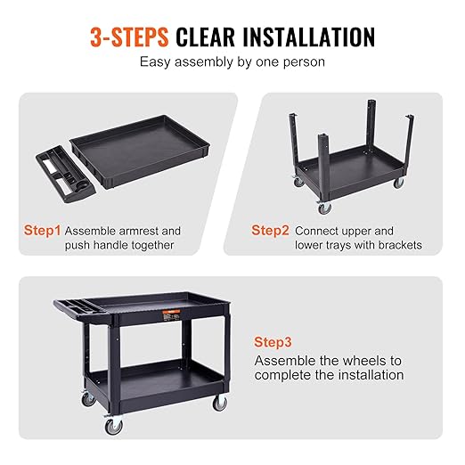 VEVOR Utility Service Cart, 2 Shelf 550LBS Heavy Duty Plastic Rolling Utility - Image 6