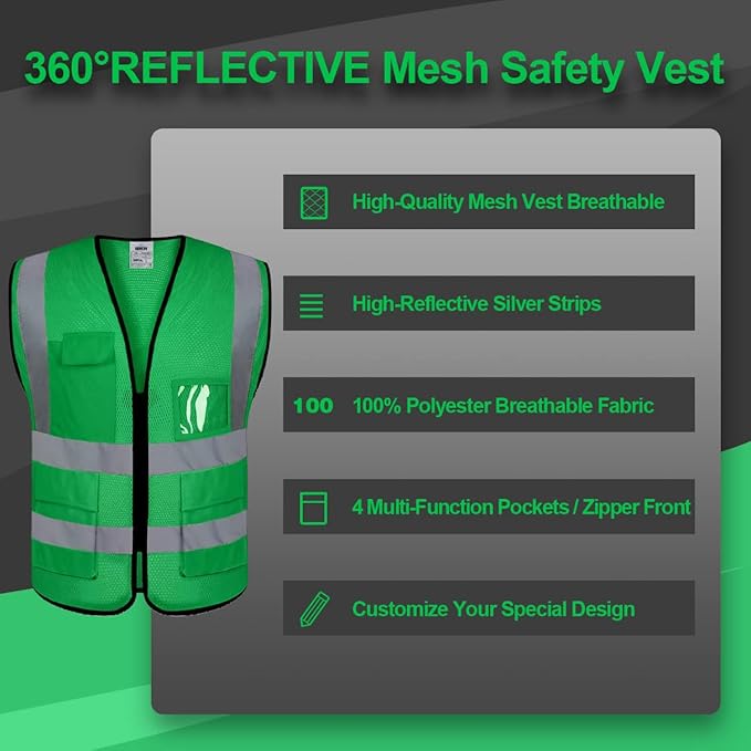 BeautyWill Mesh Safety Vest 1 pcs Customize Logo Class 2 High Visibility - Image 6