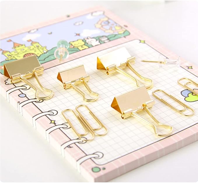 Gold Paper Binder and Clips Set, Metal Assorted Sized Binders - Image 7