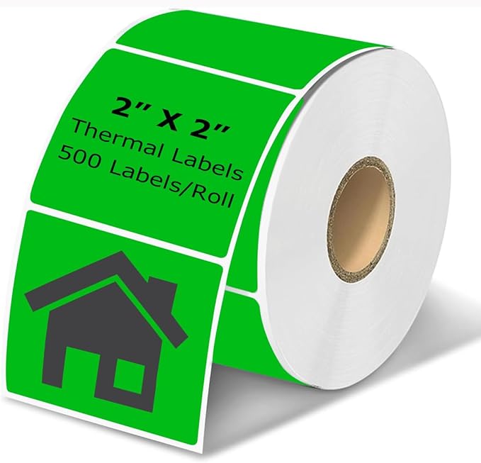 2" x 2" Thermal Labels Stickers Green, Square Thermal Shipping Stickers by BriCabel