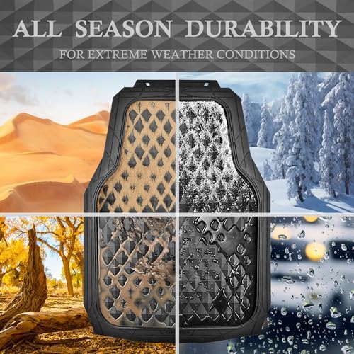 CAR PASS Heavy Duty Rubber Black Car Floor Mats & Cargo Liners, Deep Dish All-Weather Trunk Mats Durable Anti-Slip 3D Rhombus Waterproof Trim to Fit Liner Universal Fit Auto,Sedan,SUV,Truck, Black - Image 4