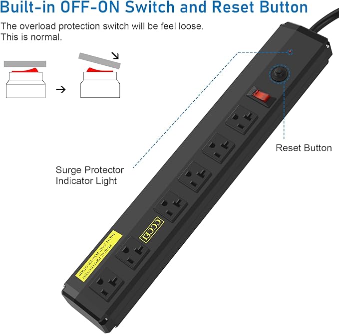 CCCEI Heavy Duty Power Strip Surge Protector 20 Amp, High Amp Industrial Shop - Image 7