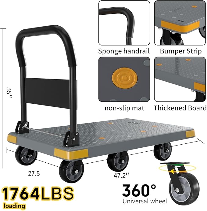 WUD Push Cart, Folding Mobile Platform Trolley, Thickened and Reinforced - Image 3