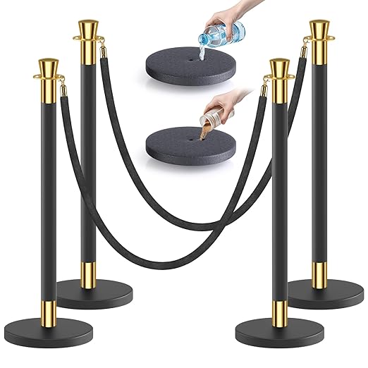 kaiyomi 4Pcs Stanchions with Black Velvet Ropes Set, 5 Feet Velvet Ropes and by KaiyomiCrowdControlSeries